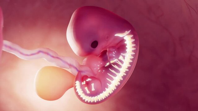 3d rendered medical animation of an embryo's bones at 7 weeks gestation