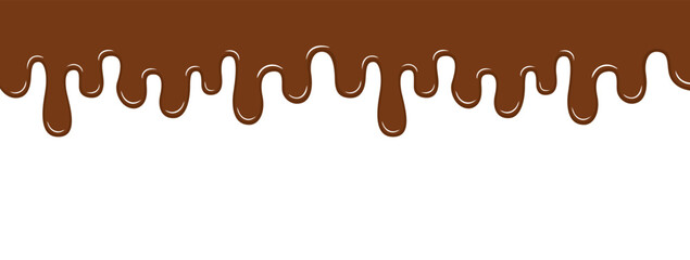 Flowing melted brown chocolate isolated on white background. Flat vector illustration