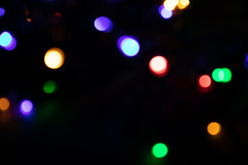 Abstract background of blurred colorful lights for design. Lights bokeh dis focus. Christmas background, copy space