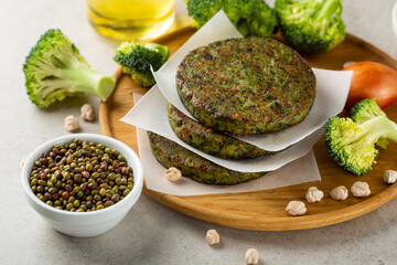 Vegan fritters on wooden plate healthy food