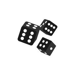 Realistic black dice isolated 3d objects. Gambling games, casino, craps, tabletop or board games. Vector illustration.