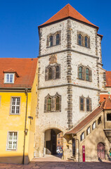 Fototapeta na wymiar Entrance tower of the historic Moritzburg castle in Halle, Germany