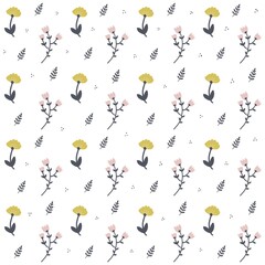 Floral seamless pattern with white Background. Flowers and leaves seamless pattern
