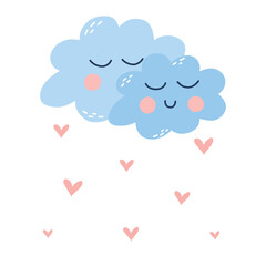 Cute childish print with cloud and hearts. Vector illustration in scandinavian style. Hand drawn cartoon style.