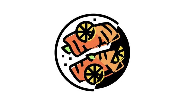 cooked lemon salmon color icon animation