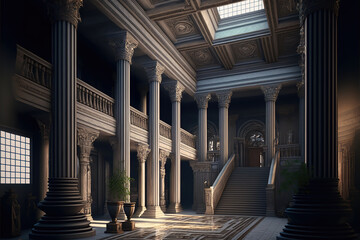 AI generated image of the interiors of an ancient classy Greek palace	
