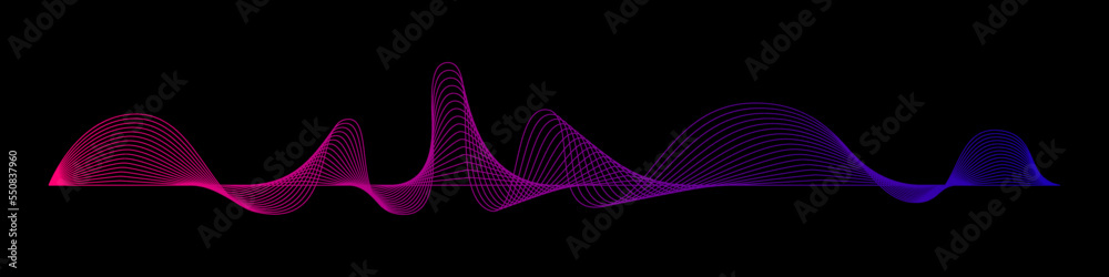 Poster vector wave dynamic music lines. blue-violet abstract lines. sound waves on a black background for y
