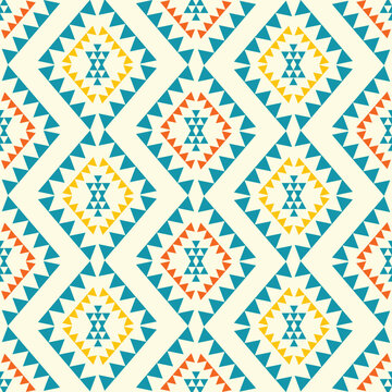 Aztec Navajo colorful diamond pattern. Vector ethnic aztec Navajo colorful rhombus seamless pattern background. Ethnic southwest pattern for fabric, home decoration elements, upholstery, wrapping.