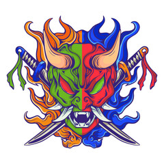 japanese mask and samurai sword