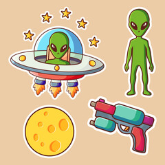 Hand drawn alien stickers pack