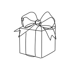 One line illustration of a Christmas gift. Single line Christmas gift. Minimalism