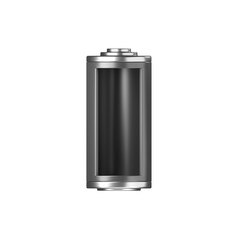 Battery 3d icon - empty level capacity, energy glass storage. Power charge indicator, lithium element render