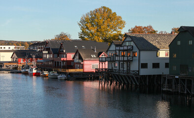Obraz premium Coastal Norwegian landscape on a sunny autumn day