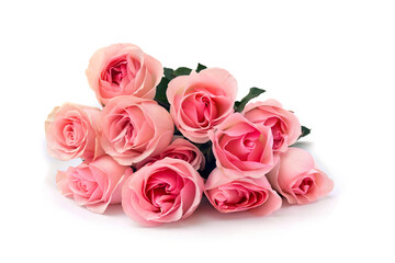 Bouquet of flowers pink roses on a white background with space for text