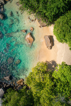 Tropical Beach on Seychelles From Above