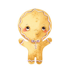 Festive gingerbread cookies. Cookies in the shape of a man with white icing. Happy new year decoration. Merry Christmas. Celebration of New Year and Christmas.