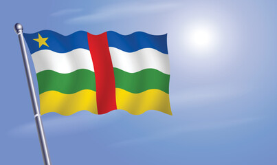 Central African Republic flag against a blue sky
