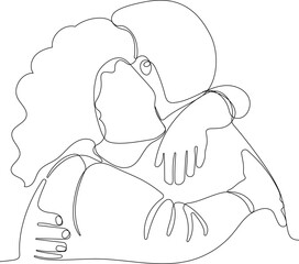 one line drawing of hugging couple vector minimalism. Single hand drawn continuous of man and woman in romantic moment. Vector illustration