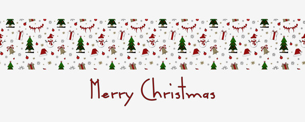 Festive seamless snowflake border isolated on a red background, Christmas design for postcard or greeting card. Vector illustration, merry Xmas snow flake header or banner, wallpaper or backdrop