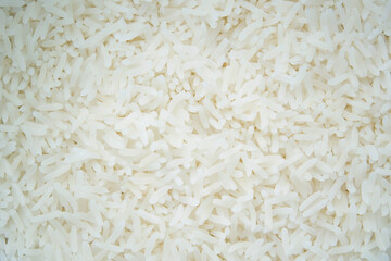 Cooked rice texture background , top view , flat lay.