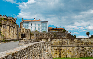 Fototapeta na wymiar view of the fortified old town of Hondarribia, Spain