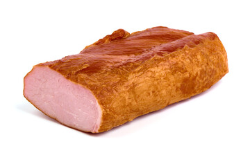 Smoked Pork loin, isolated on white background.