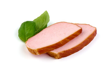 Smoked Pork loin, isolated on white background.