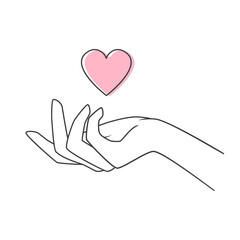 Hands hold the pink heart symbol. Illustration on transparent background