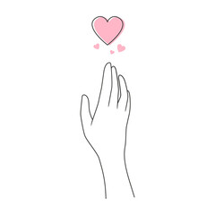 Hands hold the pink heart symbol. Illustration on transparent background