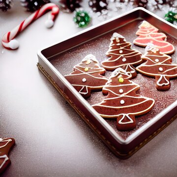 Christmas Gingerbread Cookies On Baking Tray