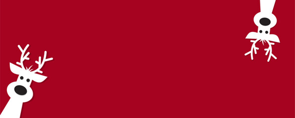 Cute Christmas reindeer on a red background. Christmas background, banner, or card. © TestersDesigns