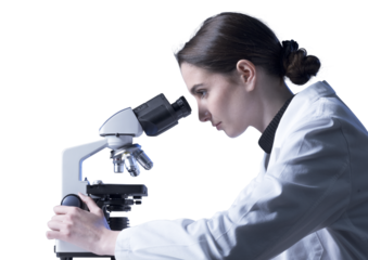 Woman using a microscope in the lab