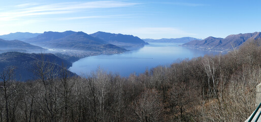 Wide angle aerial view of the Lake Maggiore