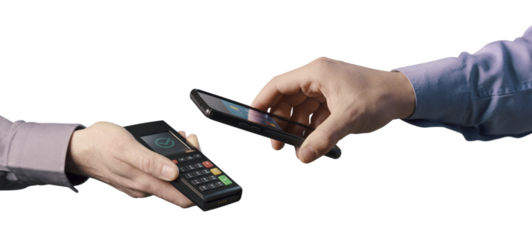 PNG file no background Man paying with his smartphone