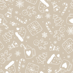 Beautiful christmas doodles seamless pattern - hand drawn and detailed, great for christmas textiles, banners, wrappers, wallpapers - vector surface design