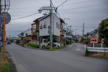 Naklejka premium 茨城県かすみがうら市の三叉路