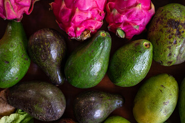 Set of Balinese fruits and vegetables . Flat lay