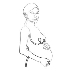 Drawing of Pregnant Woman in Line art style. Illustration of Woman Pregnancy. Happy Mother Day Minimalist Abstract Illustration for Card, Banner, Poster, Logo Design. Maternity concept