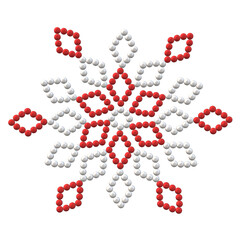 Snowflake of white and red beads (without background). 3D Render