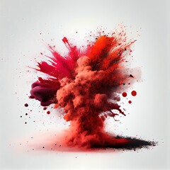 Red powder explosion on white background. Exploding isolated powdered design. AI generated image