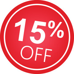 Sticker 15 percent discount off, 15%