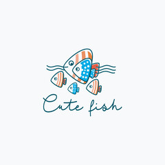  Cute Fish or Beautiful Fish or Creative and Lovely Freshwater Aquarium Cartoon Fish playing happily. printable, for children's development. vector template design eps 10