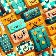 suitcases, stack, illustration, travel, boxes, 