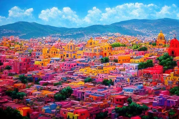 Zelfklevend Fotobehang Colorful view of the city Guanajuato, Mexico. © LukaszDesign