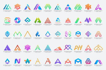 set of Letter A logo icon design template.