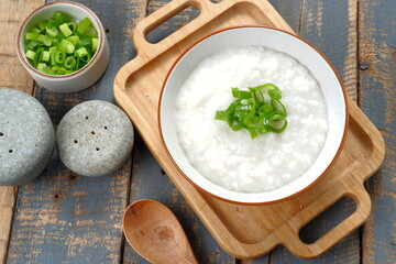 Chinese food, rice porridge or congee, delicious traditional Chinese breakfast  - obrazy, fototapety, plakaty