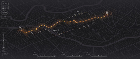 Gps map navigation to own house. View from above the map buildings. Detailed view of city. Tracking car location.. City top view. Abstract background. Flat style, Vector, illustration isolated.