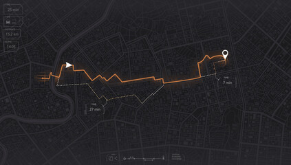Gps map navigation to own house. View from above the map buildings. Detailed view of city. Tracking car location.. City top view. Abstract background. Flat style, Vector, illustration isolated.