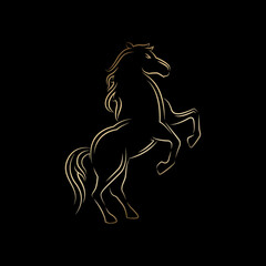 luxury horse logo with line art and business style, Gold equestrian label design. Vector illustration.