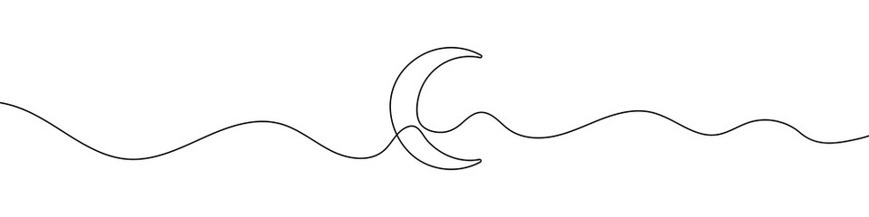 Continuous linear drawing of moon icon. One line drawing background. Vector illustration. Linear drawing of the moon symbol